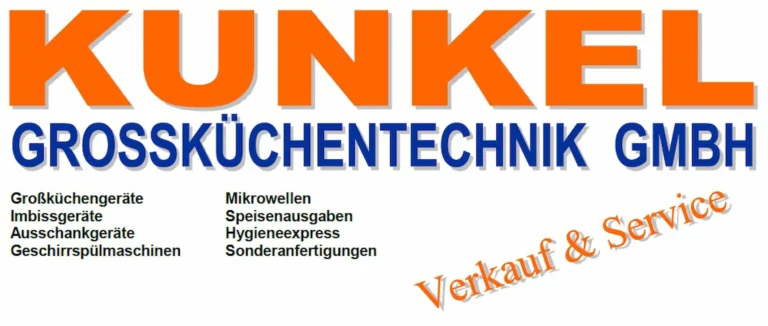 Man sieht das Logo der Firma Kunkel Grosskückentechnik GmbH, Verkauf und Service. Kunkel ist in orange und Grossbuchstaben gesetzt, darunter der Text Grosskücken in dunkelblau